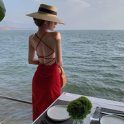 红色露背连衣裙西藏红裙女夏三亚海边度假旅游拍照超仙沙滩裙长裙