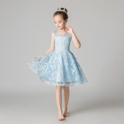 儿童礼服公主裙女童生日蓝色洋气小花童主持人钢琴演出服表演夏季