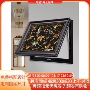 中古风电表箱装饰画复古轻法式中国风遮挡配电箱画黑色推拉液压画