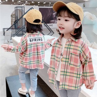 女童衬衫2022春装韩版儿童格子长袖上衣，中小童洋气女孩衬衣潮