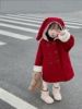 韩版新年装女童立体大耳朵，双排扣加厚羊驼绒中长款连帽外套潮