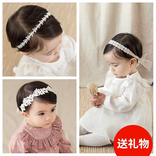 韩国版女宝宝婴幼儿童发饰，蕾丝发带头花，百天周岁生日配蕾丝裙礼服
