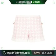 香港直邮BALMAIN 女士象牙白棉混纺粉色千鸟格短裤 YF1PA079KC10-