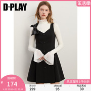 DPLAY德帕拉秋装季时尚百搭甜美亮片蝴蝶结背带连衣裙小黑裙