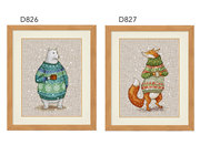 小小鱼DMC绣线十字绣套件 D826-827穿毛衣的动物狐狸和白熊亚麻布
