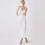 欧美清冷感女装西装内搭气质简约白色吊带裙旅拍森系长款绷带礼服