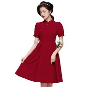深圳女装中国风红色，改良旗袍礼服连衣裙春装2023年21150