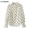 拉夏贝尔lachapelle秋季波点长袖立领衬衫女气质显瘦上衣