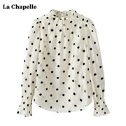拉夏贝尔/La Chapelle秋季波点长袖立领衬衫女气质显瘦上衣