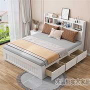 高档松木实木床高箱床1米5儿童床带储物床气压，单人床1米2箱体床收