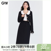 gw大码女装气质娃娃领设计感短外套半身裙套装，2024春季微胖mm