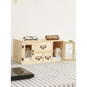 创意抽屉式木质带门收纳盒储物柜杂物实木桌面置物架办公室书桌上