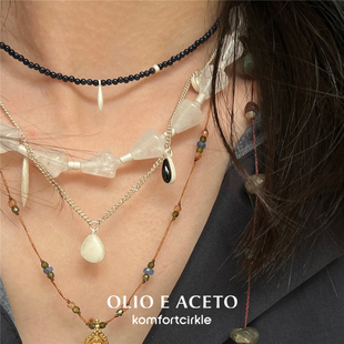 olioeaceto纯银贝片吊坠项链，水晶蓝沙石，原创设计肌理手工质感