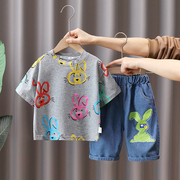 1岁宝宝夏装套装洋气两件套2男童，夏季短袖婴儿童时髦衣服小童装潮