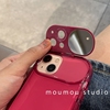 纯色镜子隐形支架15pro适用iphone14苹果13手机壳12mini玫红色11pro小众xsmax创意XR简约SE2高级感8P全包防摔