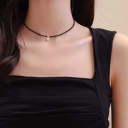 韩国黑色珍珠项链女小众设计高级感精致颈链2024年锁骨链