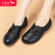 红蜻蜓秋季女鞋复古优雅舒适柔软皮鞋真皮软底平跟单鞋女黑色