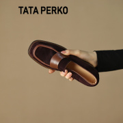 tataperko联名磨砂粗跟英伦，风小皮鞋女中跟复古拼接懒人单鞋