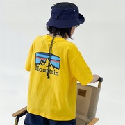 2024夏季印花印花山系风短袖T恤 男童宽松黄色蓝紫色半袖上衣