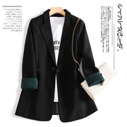 黑色西装外套女秋冬款2023韩版宽松中长款气质休闲小个子上衣