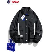 NASA春季夹克外套男高级感青少年工装休闲翻领加肥加大码男装