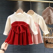 女童秋冬针织连衣裙，韩版2024小童宝宝毛衣，公主裙网红毛线裙子
