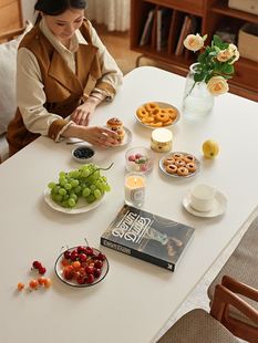 北欧黑色岩板餐桌小户型日式简约橡木樱桃木白色长方形实木饭桌