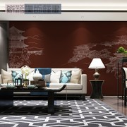 新中式线条建筑古风电视，背景墙壁纸e卧室客厅，宾馆床头艺术墙布壁