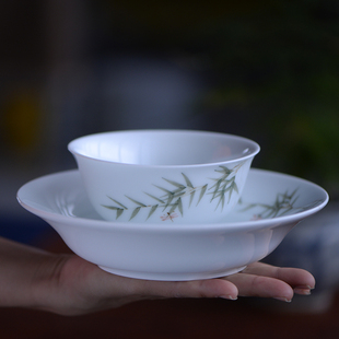景德镇陶瓷餐具套装新中式碗盘手绘釉下彩青白瓷家用米饭碗精致