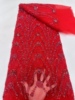欧美大红色蕾丝彩色珠子网纱米珠亮片礼服装婚纱舞台布料孔雀花朵