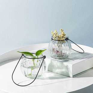 悬挂客厅插花吊瓶创意，花盆装饰品透明玻璃花瓶，南瓜简约小清新摆件