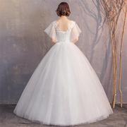 婚纱礼服新娘性感修身齐地森系时尚韩版双肩喇叭袖婚纱