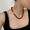 doudoustore新年氛围感酒红色红玛瑙项链，女高品质手工串珠毛衣链