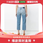香港直邮mother女裝，蓝色条纹破洞浅蓝牛仔裤，(b697)