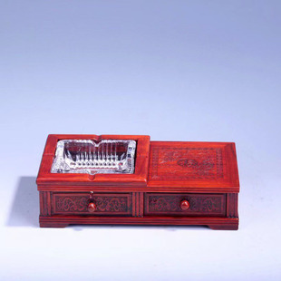 大红酸枝烟灰缸实木质，中式家用客厅装饰烟缸，复古创意玻璃烟灰缸