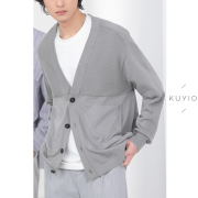 KUYIOU/SUPIMA棉 分段提花肌理宽松宽松落肩袖纯棉针织外套开衫男