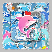 50张海豚动物卡通行李箱贴纸防水涂鸦贴纸滑板车电脑平板卡通装饰