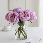 紫色玫瑰花仿真假花束轻奢高档桌面茶几书桌，装饰小摆件湿感花艺