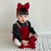 婴儿套装秋冬0-3岁女宝宝红色加绒打底衫金貂绒加厚背带裤两件套