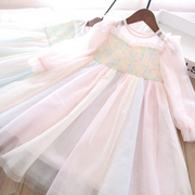 儿童玫瑰蛋糕裙春款女童立体花朵彩虹连衣裙女童小仙女公主裙童装