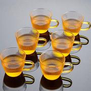 耐热玻璃茶杯套装家用功夫，茶具带耳把品茗主人，单杯泡茶小杯子6个