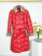 2024冬季新年真毛领，羽绒服女士系带收腰加厚鹅绒外套红色真皮大衣
