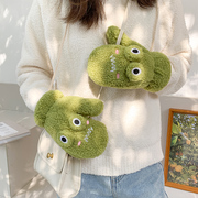 韩版软妹可爱绿色卡通青蛙手套，冬季女户外骑行保暖情侣男防风加绒