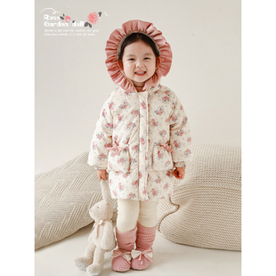 幼悠女童玫瑰花园洋气娃娃，棉服冬季可爱防风，保暖荷叶花边连帽外套