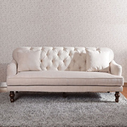 美式羽绒沙发北欧亚麻布艺三人沙发法式高背小户型可拆洗双人沙发