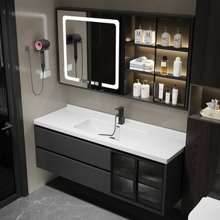 现代简约智能浴室柜组合实木卫生间陶瓷一体，盆洗手洗脸洗漱台套装