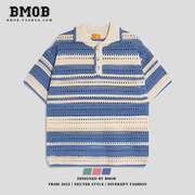 bmob针织镂空短袖夏季条纹，男女休闲清凉高级感小众，情侣t恤美式潮