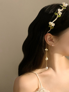 超仙白色铃兰花朵珍珠流苏发箍女森系仙美高级感细款头箍发卡发饰