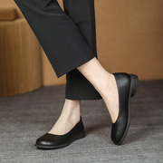 空姐工作鞋女黑色皮鞋粗跟低跟软面酒店防滑舒适职业平底面试单鞋