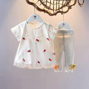女童夏装纯棉套装婴儿短袖上衣0-4岁T恤女宝宝夏天衣服两件套